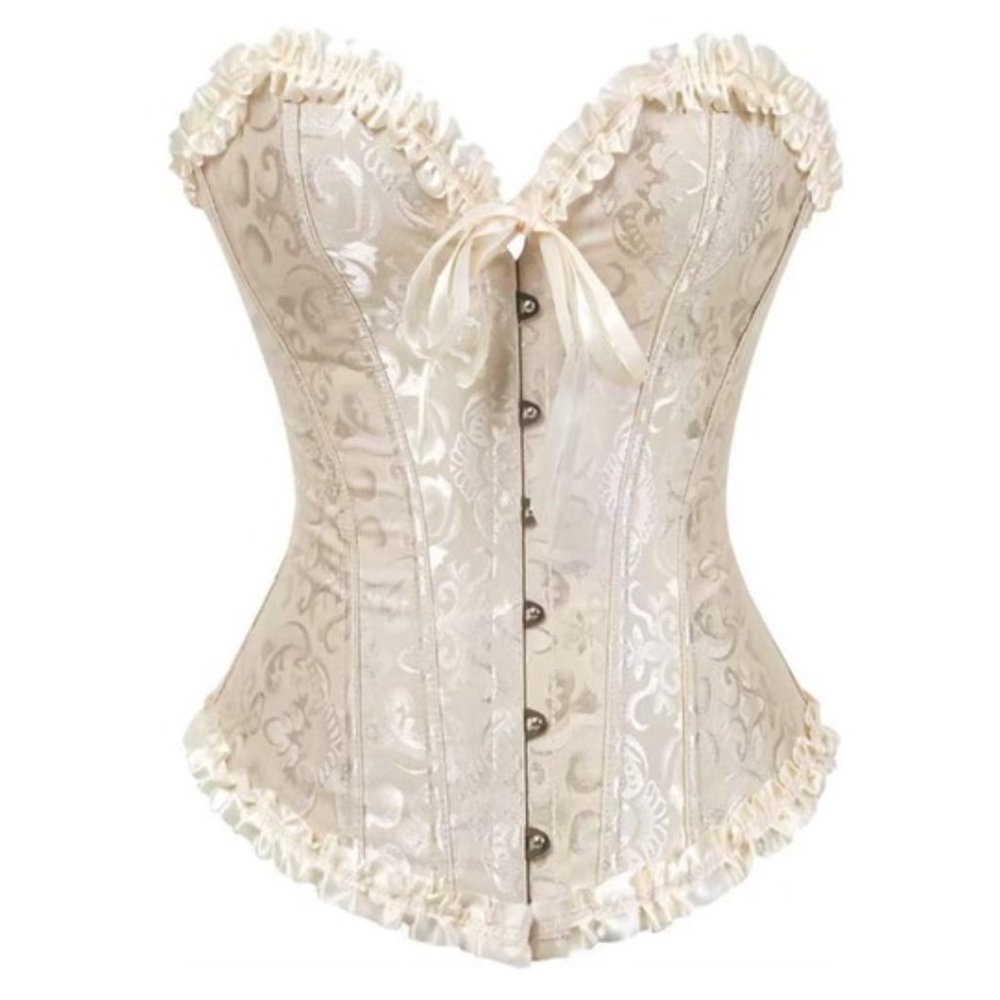 SHYMMUO Women's Lacing Corset Satin Floral Boned Overbust Body Shaper Bustier